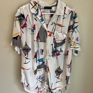Vintage Lady Hutton Womens Shirt Button Up Abstract Bold Artsy 80s 90s Large